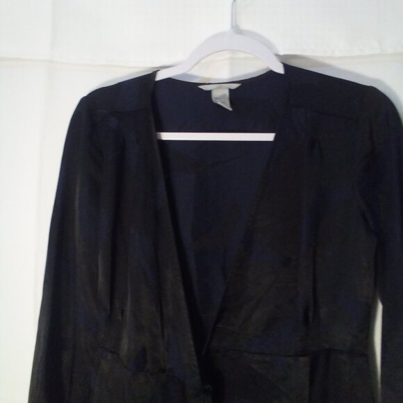 H&M Wrap Dress Women 4 Short Long Sleeve Satin Bird Print Black - Picture 3 of 15